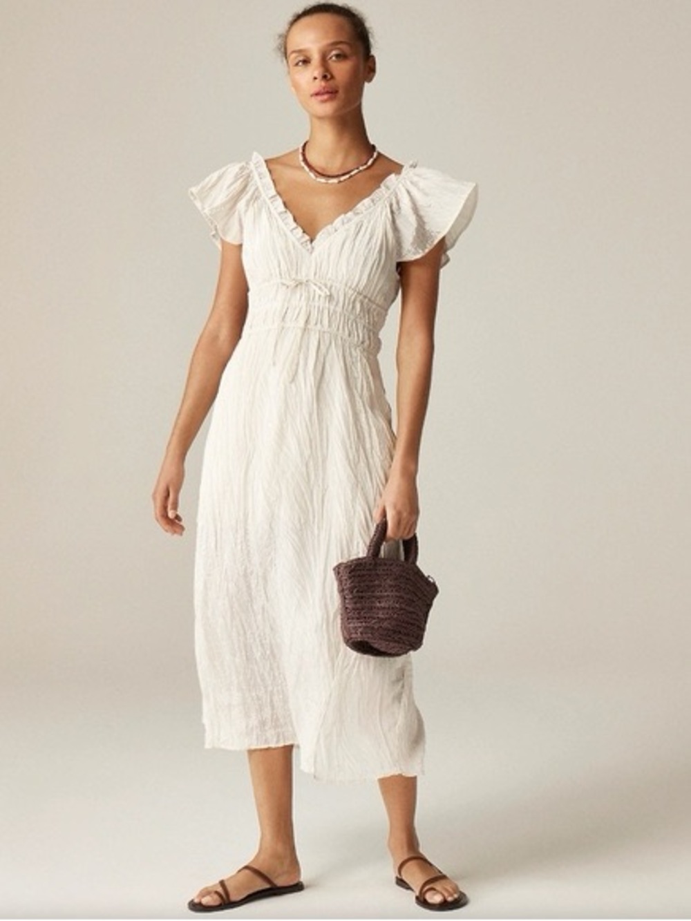 J. Crew Palermo Crinkle Midi Dress In Ivory Size Medium NWT